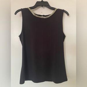 Women’s Sleeveless Hook and Eye Back Blouse with Chain Detail Neck